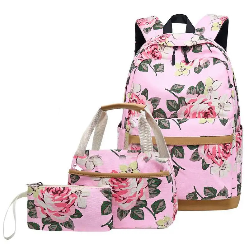 Для подростков, школьный рюкзак, набор из плотной ткани с цветочным принтом; платье принцессы для девочек, детские школьные рюкзаки, детские рюкзаки, портфели, сумки для школы - Цвет: pink set