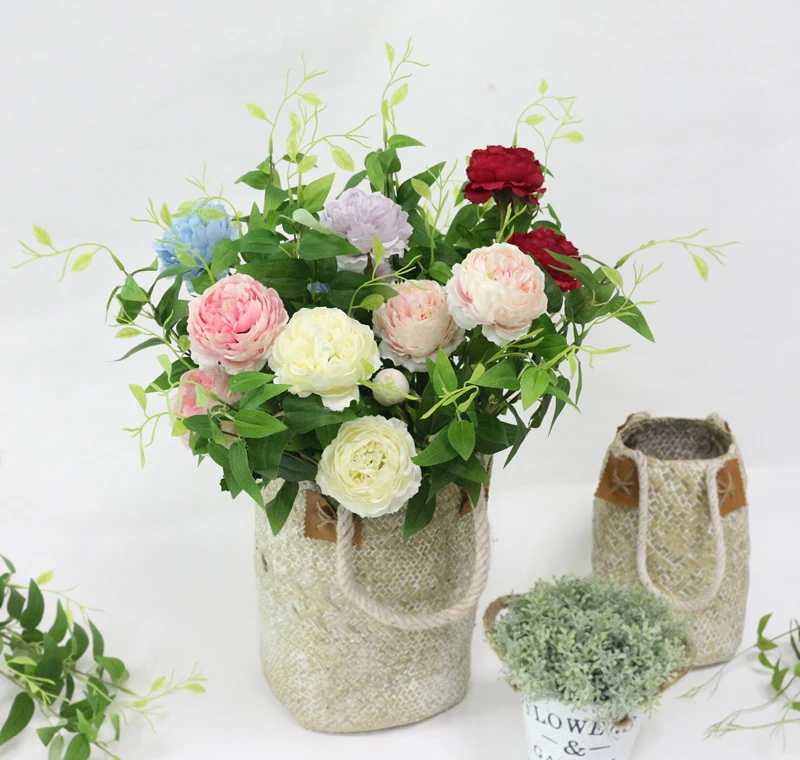 JAROWN Artificial 3 Heads Peony Flowers Branch Simulation Silk Fake Rose Flower For Wedding Decorations Home Party Decor Floers (2)
