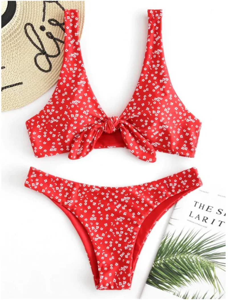 

2019 Hot Sale Women Summer Sexy Bikini Set Low Waist Floral Two-Piece Suit Tie Push Up Bathing Suit Brazilian Strapless Swimwear