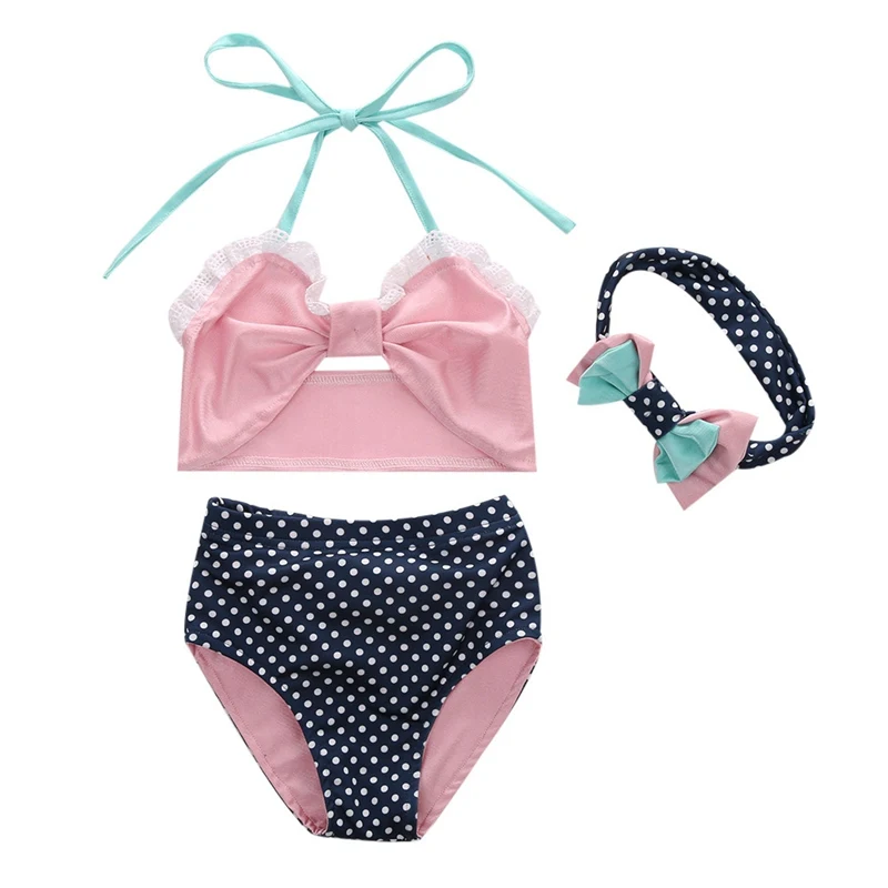 

Newborn Kids Baby Girls Summer Swimming Clothes Sets Wave Dot Swimsuit Suit Summer Swimsuits+Swimming pants+Headband 3Pcs Suit