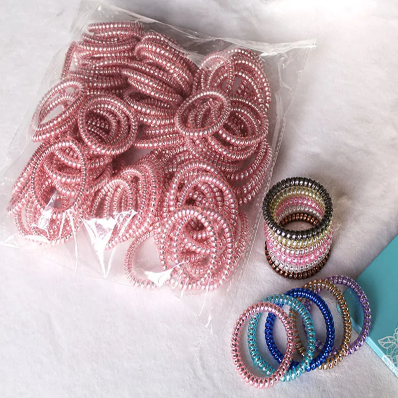 Wholesale 100Pcs Telephone Wire Elastic Hair Bands Woman Girls Hair