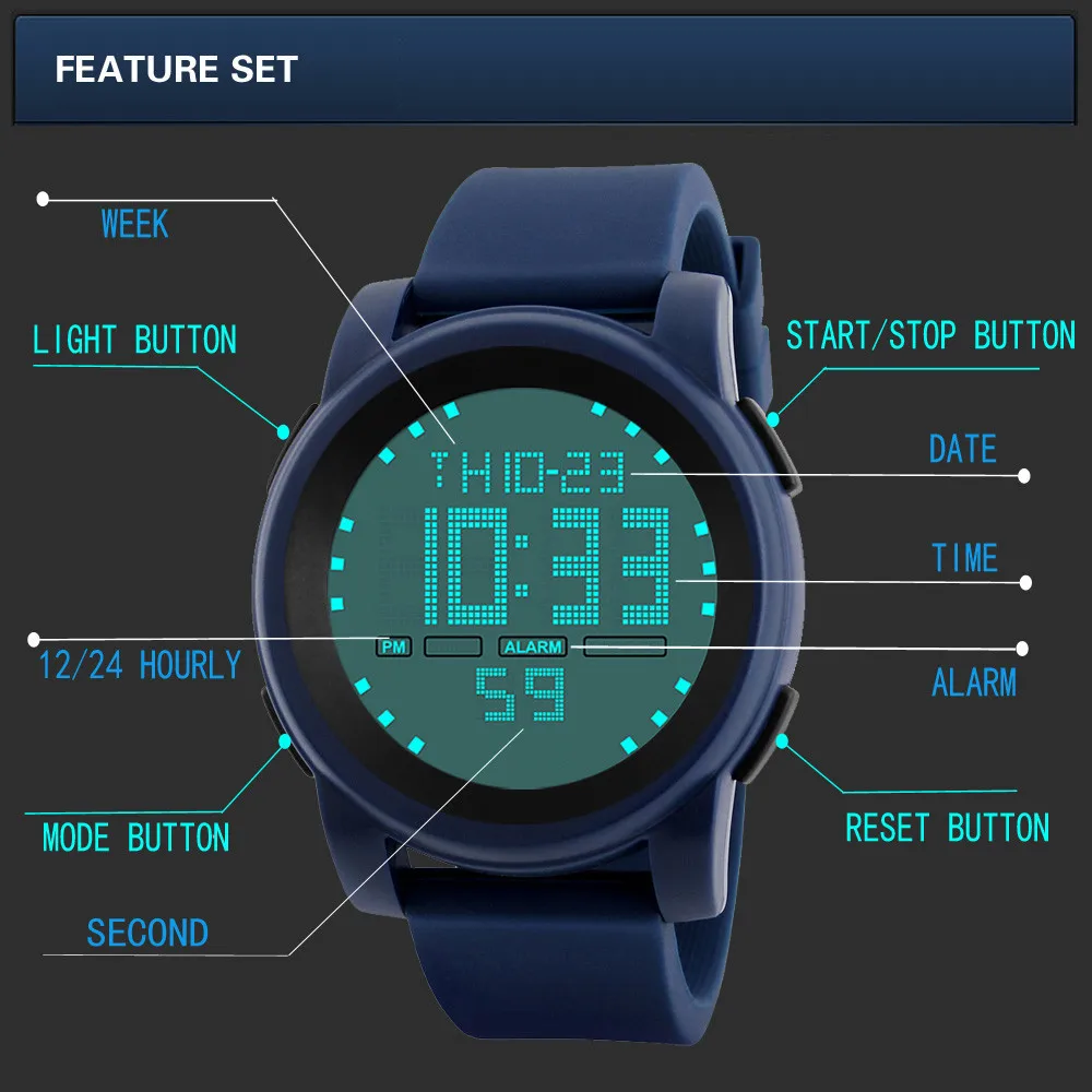Мужские наручные часы для занятий спортом на открытом воздухе, модные мужские часы, светодиодный, водонепроницаемые, цифровые, кварцевые, военные, роскошное движение, часы с датой