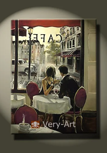 Hand painted modern design cafe lovers dating street scenery oil ...