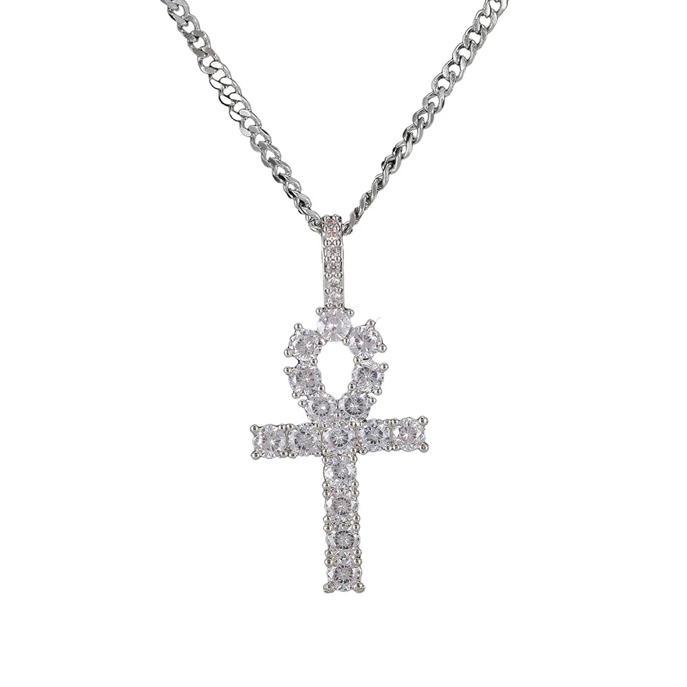 Мужская/wo Мужская хип-хоп со Льдом bling Ankh cross подвеска ожерелье с цирконом AAA высокое качество хип-хоп крест ожерелье ювелирные изделия Прямая - Окраска металла: Чистый золотой цвет