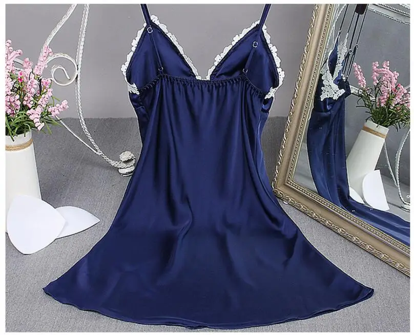 Fashion 2018 New Summer Women's Night Robe Bath Gown Faux Silk Nightgown Sleepwear Nightdress Pajamas Size M L XL XXL 1D-1