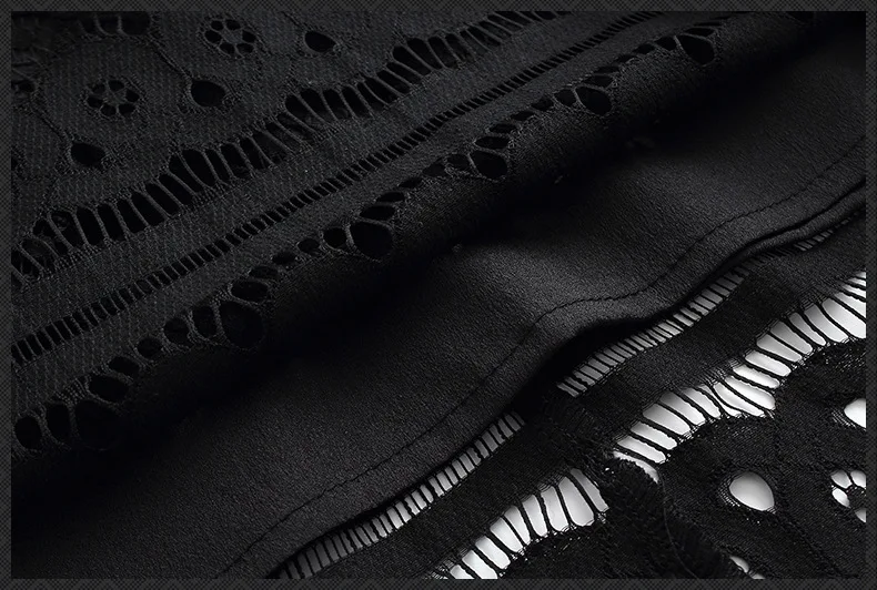 Юбка летняя новая женская одноступенчатая юбка с высокой талией Черная открытая круговая Цветочная кружевная юбка женская