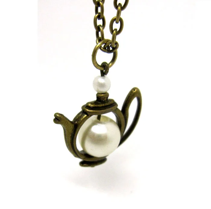 Alice in wonderland inspired teapot necklace pendant pearl NK128in