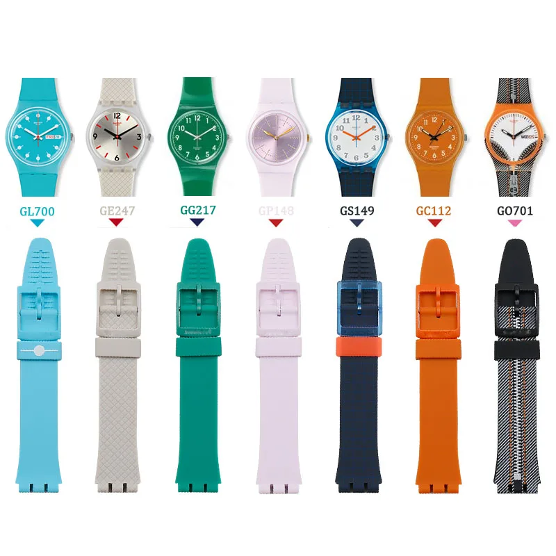 Силиконовый ремешок пряжка аксессуары для часов 17 мм для Swatch GB274 GW164GN239 спортивный водонепроницаемый браслет женский мужской ремешок для часов