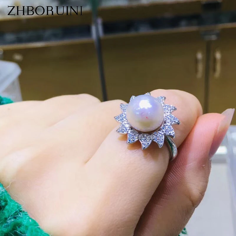 

ZHBORUINI 2019 Fine Pearl Ring Jewelry Of Silver Lovely Sun Flower Natural Freshwater Pearl Rings 925 Sterling Silver For Women