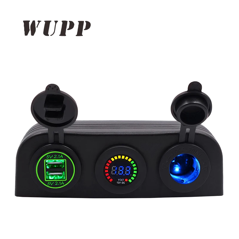 

WUPP Green 12V Dual Usb Auto Car Cigarette Lighter Socket Splitter 5V 2.1A Usb Power Adapter Charger With Digital 12V Voltmeter