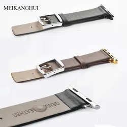Meikanghui Пояса из натуральной кожи Ремешки для наручных часов подходит-все Apple Watch Series 38 мм 42 мм я ремешок 2 Цвет чёрный; коричневый для