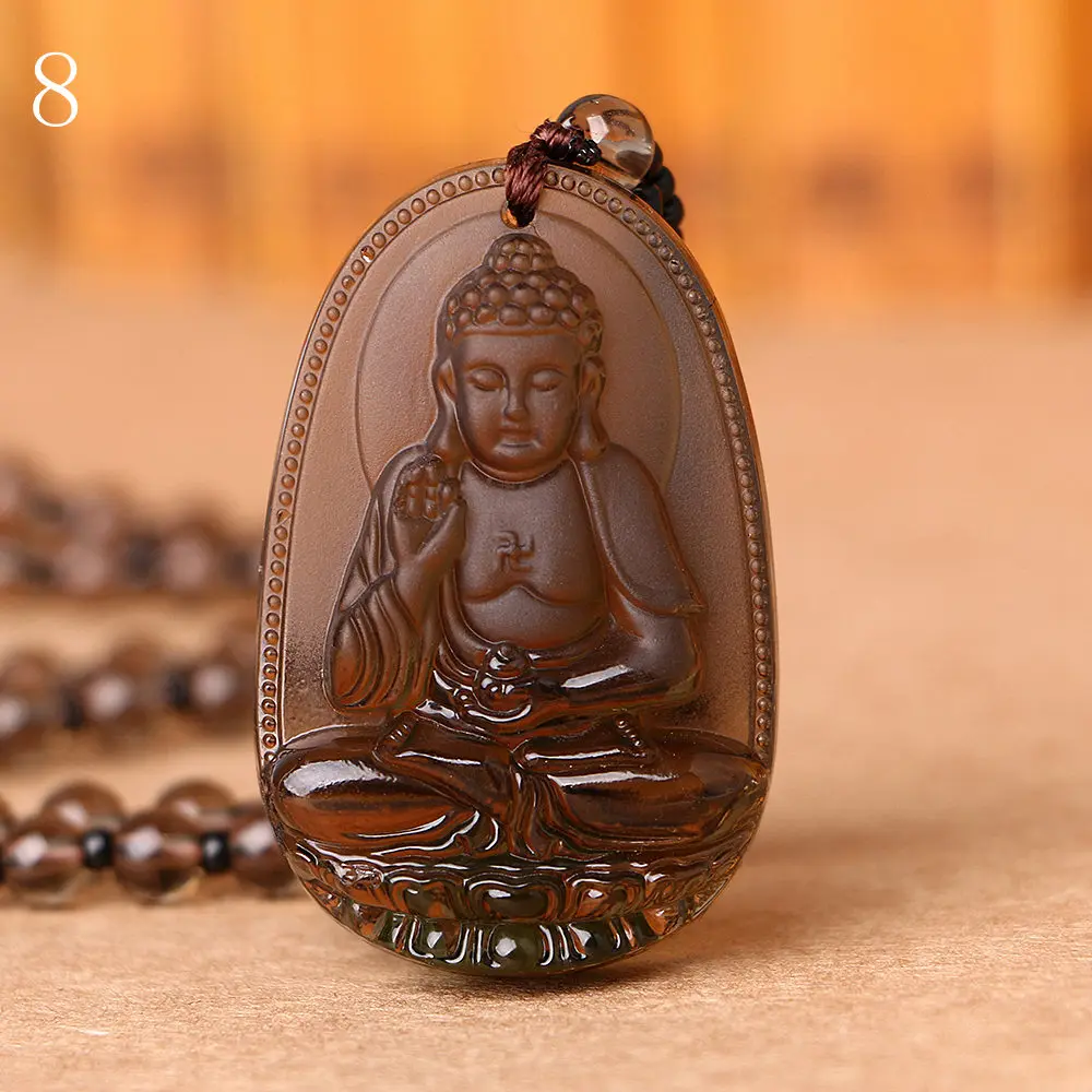 Высокое Качество Jade рейки целебный Кристалл Будда цепь счастливый белый нефрит резной Будда счастливый амулет кулон ожерелье для женщин мужчин - Цвет камня: Шоколад Цвет