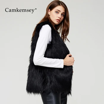 

CamKemsey Winter Coat Women 2018 Autumn Warm Faux Fur Vest Coats Women High Quality Winter Fur Waistcoats