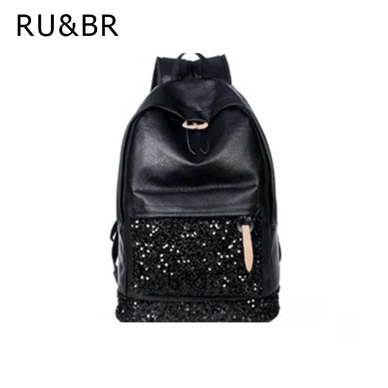 RU BR New Fashion Casual Women Backpacks Embroidered Sequins Backpacks Women Leather Travel Backpack School Bags