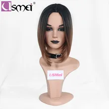 USMEI Ombre Короткие синтетические парики для женщин шелковистые прямые светлые парики женские волосы боб Косплей натуральные волосы корень черный 14 дюймов парик