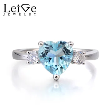

Leige Jewelry Engagement Rings Natural Aquamarine Ring Blue Gems Heart Cut Gemstone March Birthstone 925 Sterling Silver Ring