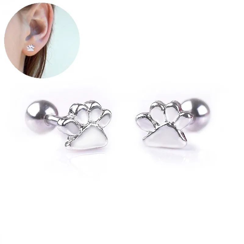 PINKSEE трендовые девушки ПЭТ отпечаток лапы кошки хирургическая сталь анти-аллергические серьги гвоздики женские темпераментные ювелирные изделия для тела