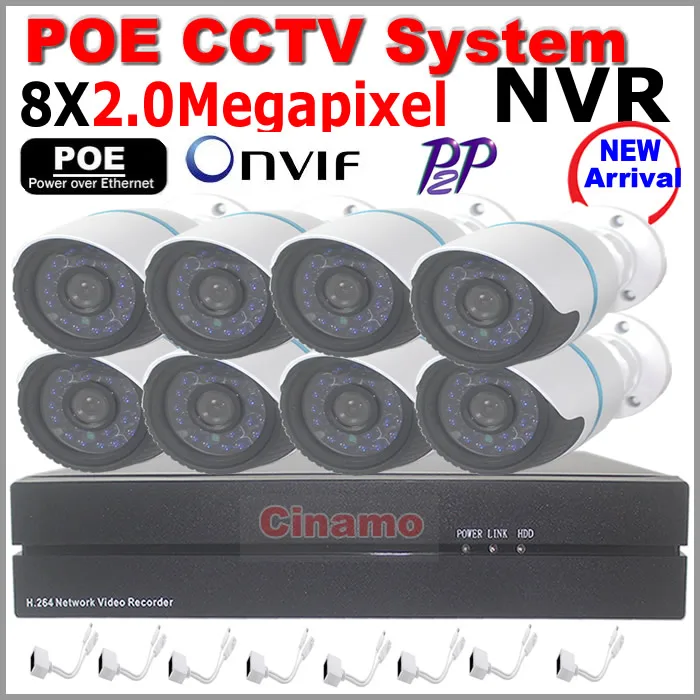 

Home Business Video Security Camera System Wied Bullet Waterproof Outdoor Indoor security IP Cameras and 1 PC of 8-Channel NVR