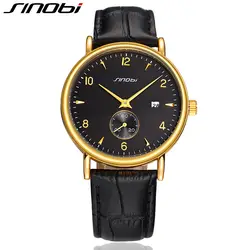 SINOBI Модные мужские золотые наручные часы для Элитный бренд кожаный ремешок для часов повседневные Бизнес Мужчины Кварцевые часы Montres Hommes 2016