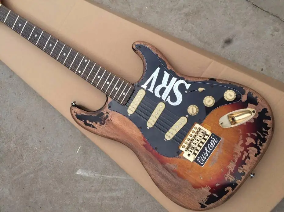 

Handmade Retro Electric Guitar with SRV Pickguard ,Rosewood Fingerboard,Gold Harswares,offering customized services