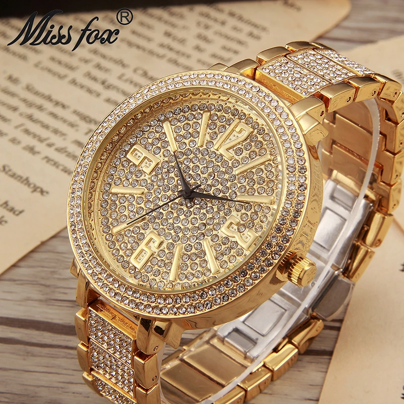 Fashion Miss Fox Brand Big Face Watch Women Full Diamond Mosaic Quartz Fashion Miss Fox Brand Big Face Watch Women Full Diamond Mosaic Quartz