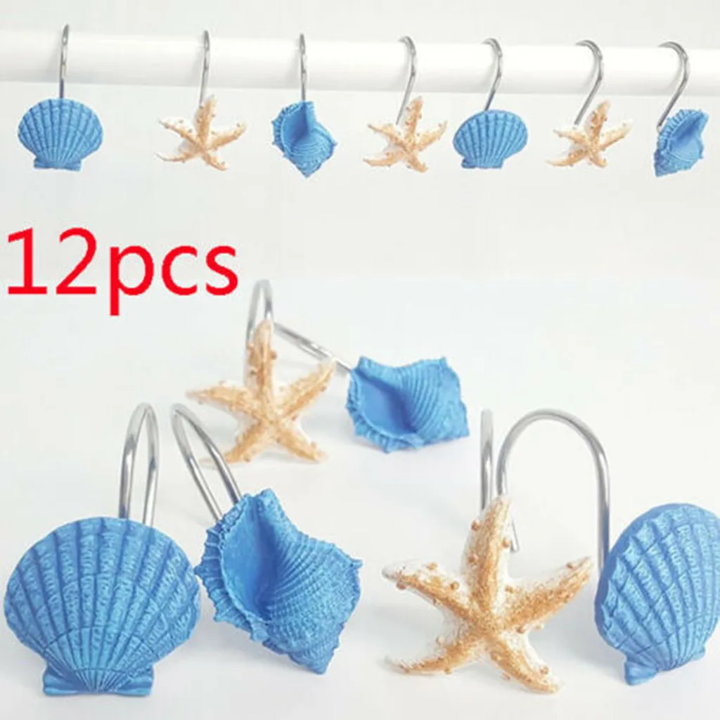 

12Pcs Bathroom Decorative Seashell Shower Curtain Hooks Window Hangings Holder Diamond Embroidery And Painting
