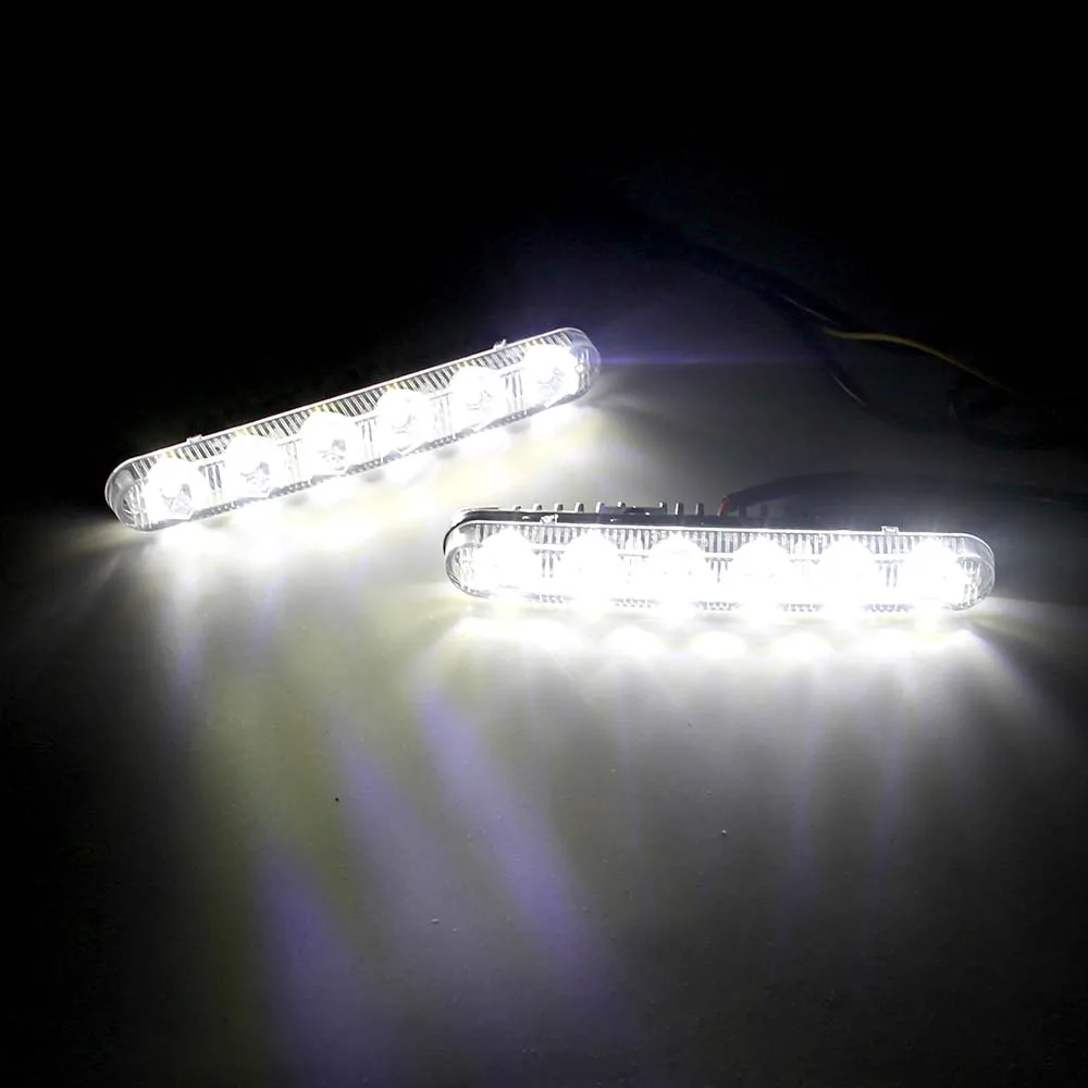 2PCS LED Daytime Running Light Waterproof 12v 6 SMD Universal Turn Signal DRL Kit White Yellow Blue Day Light Auto Driving Light