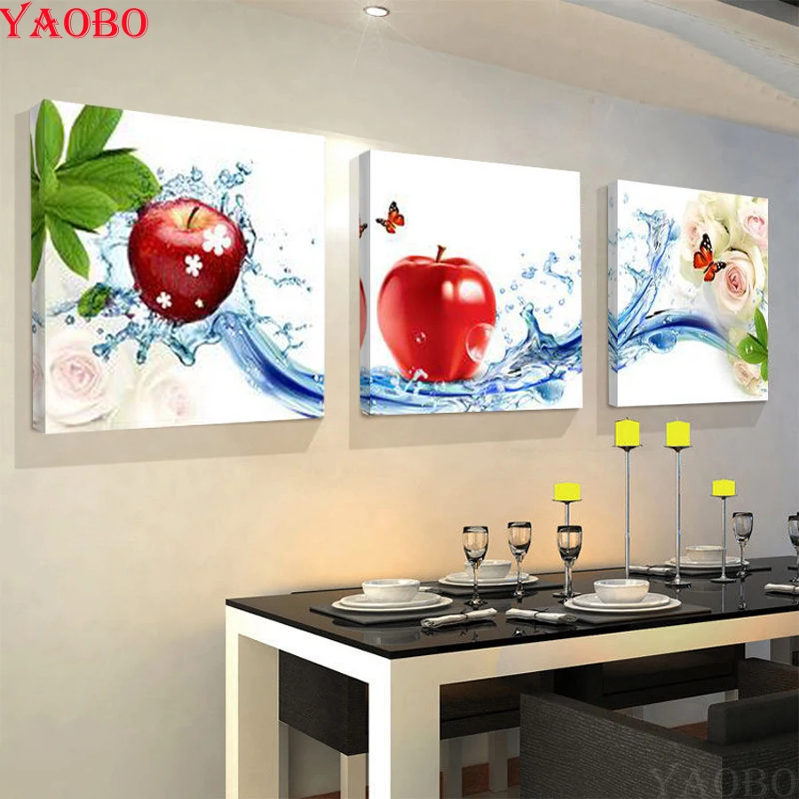 Алмазная живопись Triptych натюрморт DIY вышивка яблоки 5D Вышивка крестом квадратные