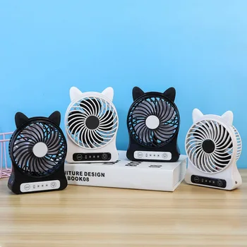

Cartoon Mini Fan Personal Cooling Desktop Fan With LED Lamp Night Light USB Rechargeable Pocket Fan For Kids Student Office Room