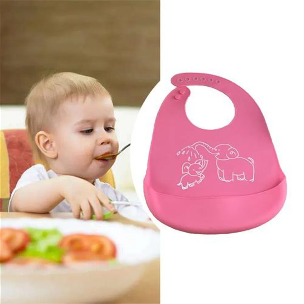 

Baby silicone bib Children bibs adjustable waterproof baby tools edge rounded,widened shoulder strap pocket,double shoulder Bib