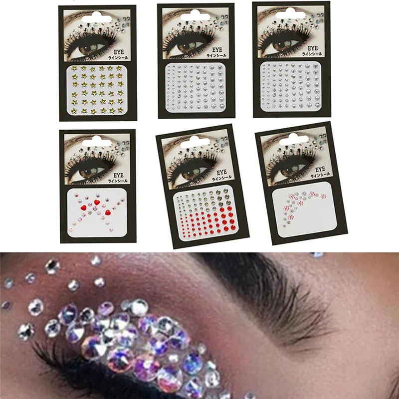 DIY Adhesive Face jewels Gems Temporary Tattoo Eyes Jewels Festival Party Body Gems Rhinestone Flash Tattoos Stickers Body