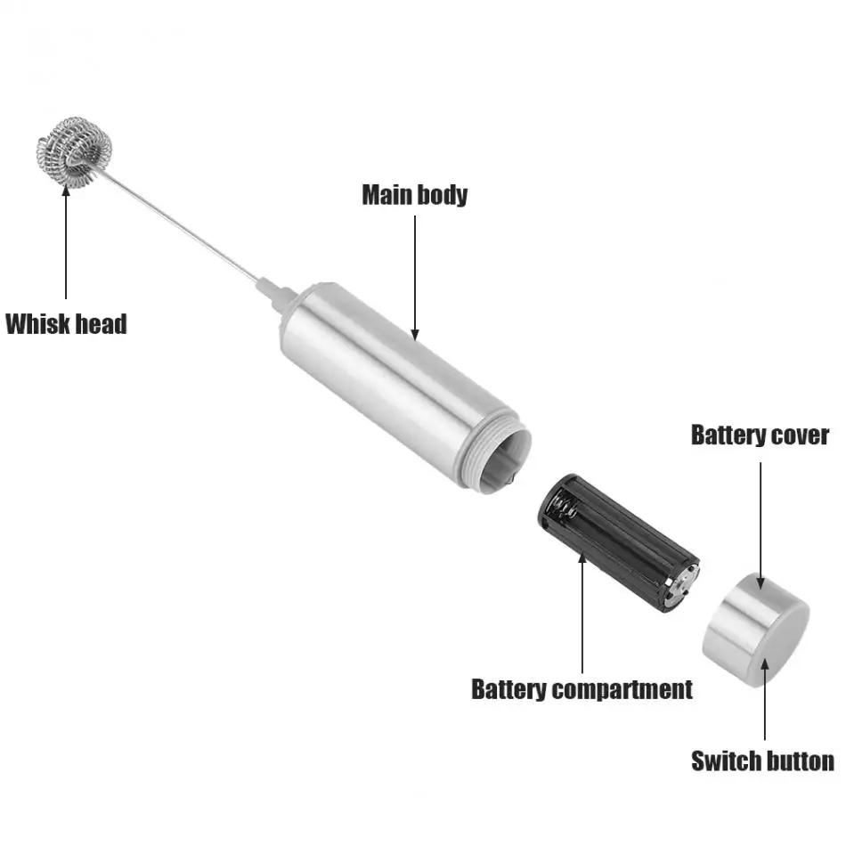 Из нержавеющей стали, ручной электрическое молоко вспениватели Батарея работать 3-на весну и пружинная головка для взбивания молока пенообразователь