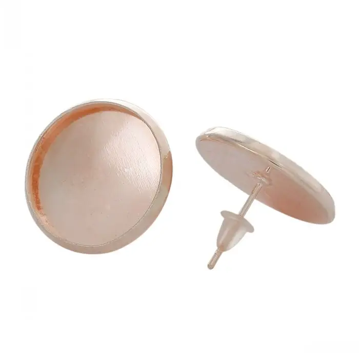 DoreenBeads Copper Earring Blank Studs Posts Round Disc rose gold color Cabochon Setting(Fit