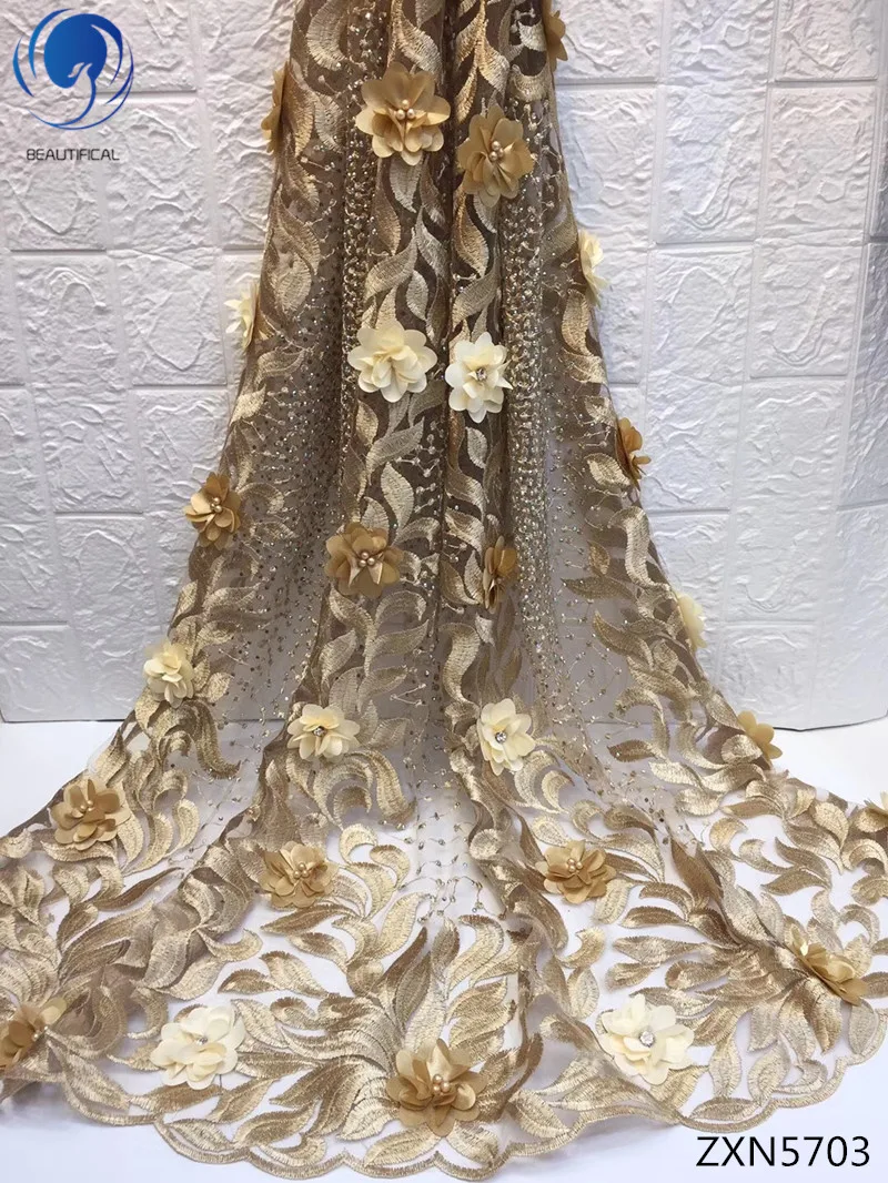 

BEAUTIFICAL nigerian 3d lace fabrics french 3d lace fabric african women latest 3d lace flowers fabric beaded 5yards/lot ZXN57