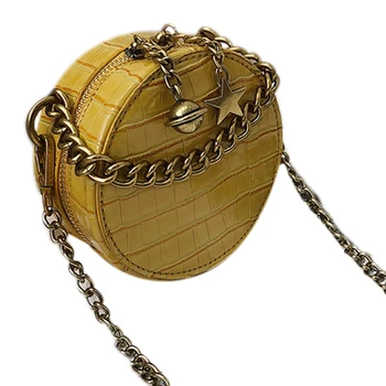 

FGGS-Mini Stone Round Bag Summer New Chain Handbag Crocodile Pattern Shoulder Messenger Bag