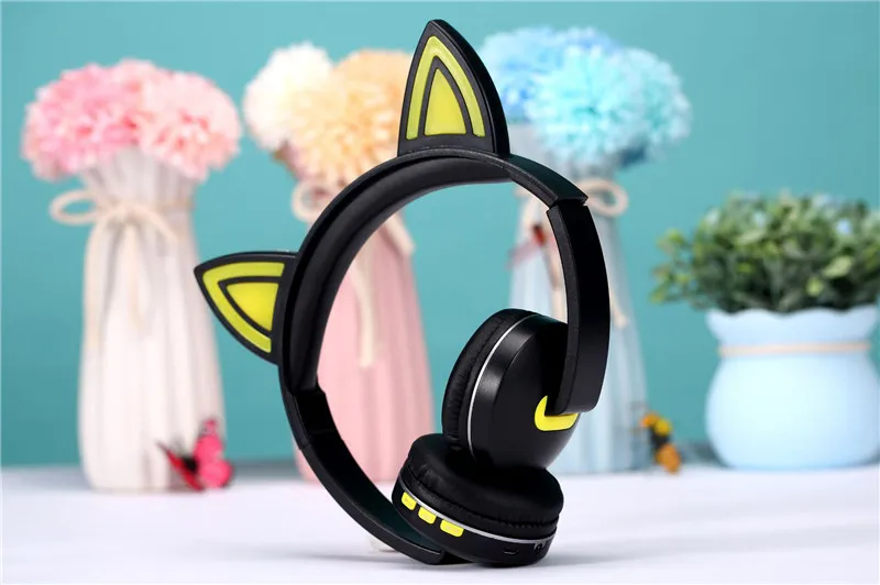 Cue Cat светодиодный складной Bluetooth наушники Беспроводная гарнитура повязка на голову стерео наушники с микрофоном для мобильного телефона ПК подарок для девочек Дети
