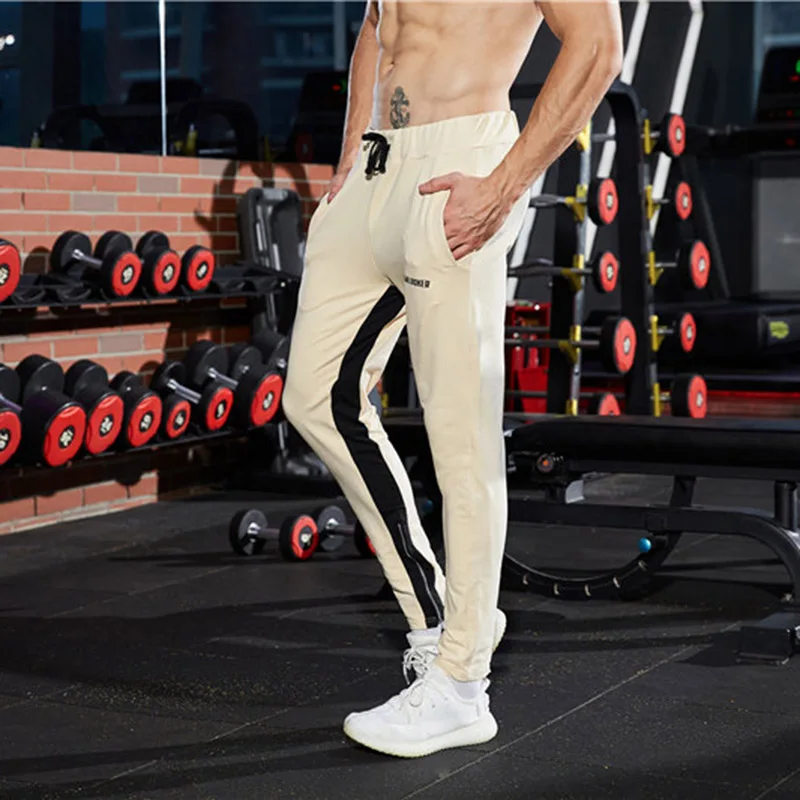 Новые мужские тренировочные брюки на молнии, с боковой полосой, с буквенным принтом, контрастный цвет, мужские спортивные штаны с