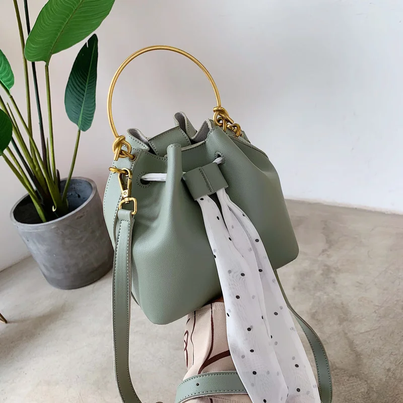 

Luxury Brand Designer Metal Top Handle Women Bucket Tote Bag Small Sweet Women's Handbag Fashion Scarf Crossbody Shoulder Bag