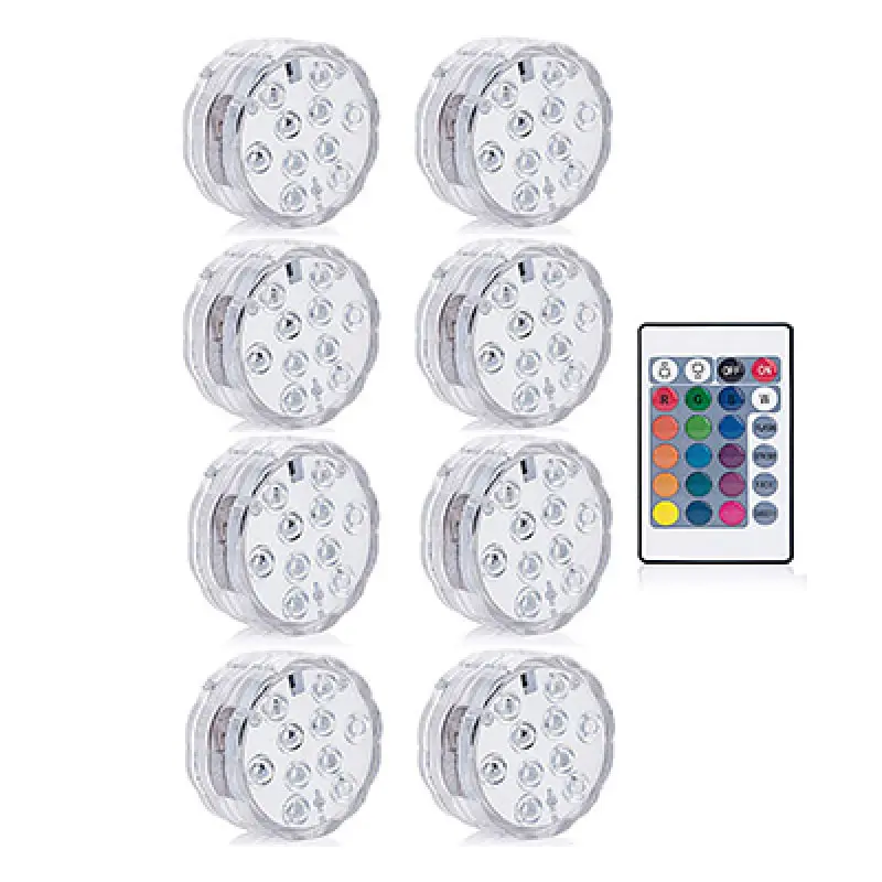 1 Remote 8 Light 10 светодиодный RGB Светодиодный подводный светильник для пруда погружной IP67 водонепроницаемый светильник для бассейна на батарейках для свадебной вечеринки - Испускаемый цвет: 1 Remote 8 Light