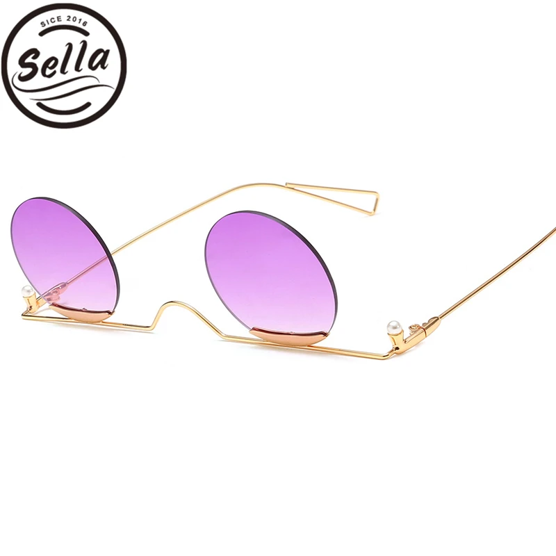 

Sella 2019 New Arrival Unique Rimless Retro Small Round Sunglasses Metal Frame Purple Red Clear Lens Vintage Women Shade Eyewear
