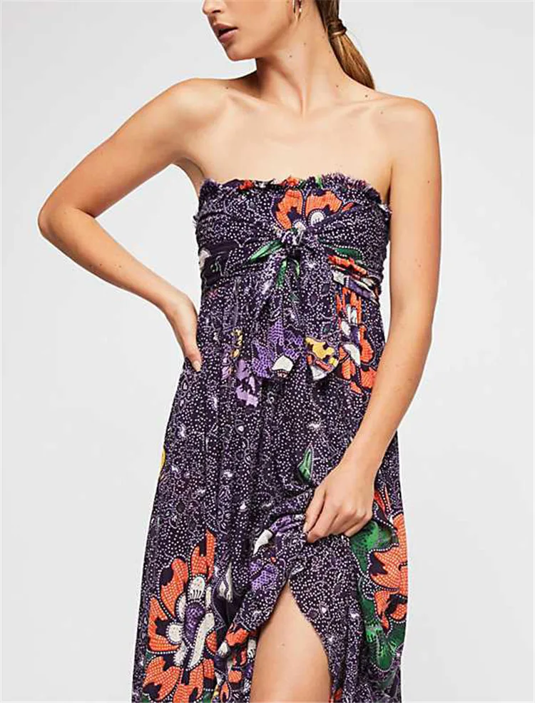 Gladiolus Boho Summer Women Dress Strapless Sexy Backless Floral Print Chiffon Maxi Dress Women 2019 Beach Long Ladies Dresses (29)