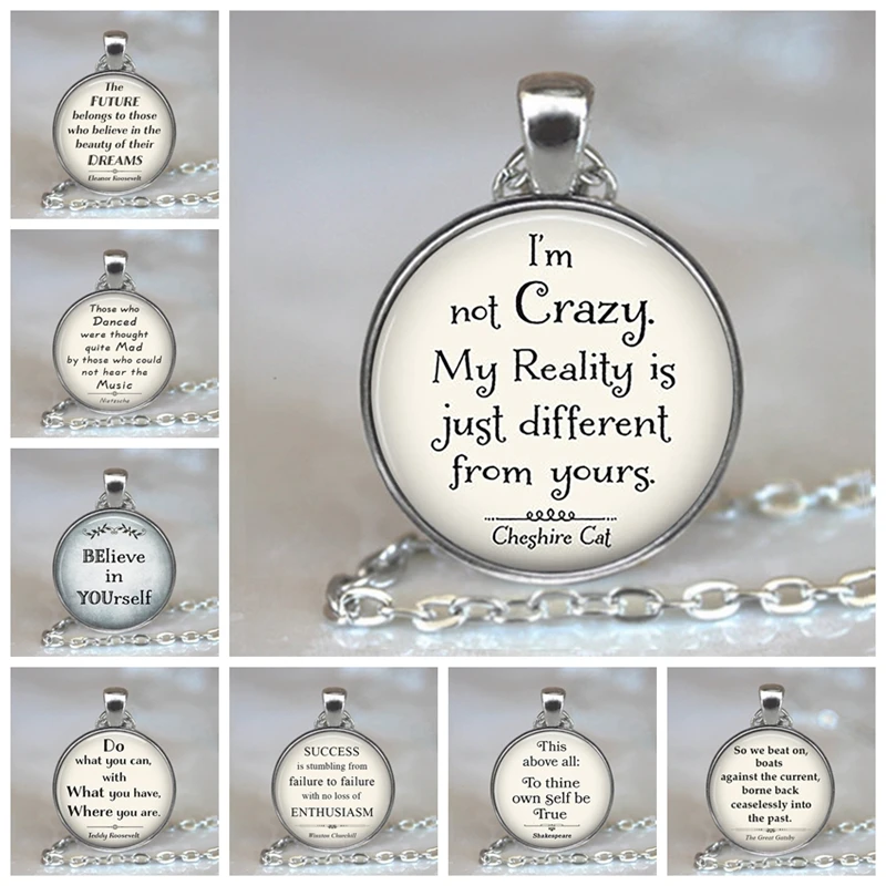 

I'm Not Crazy Cheshire Pendants Quote Alice In Wonderland Handmade Pendant necklace Glass Cabochon Jewelry Accessories