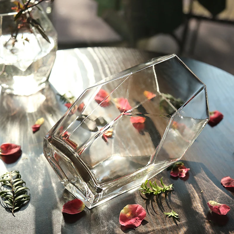 Простая Геометрическая призматическая стеклянная ваза ручной работы стеклянная ваза геометрическое украшение гостиной контейнер ваза офисный, Свадебный декор