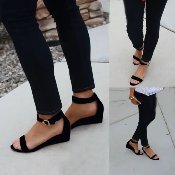 Женские туфли на танкетке обувь chaussure Летняя с открытым носком Повседневная 2018