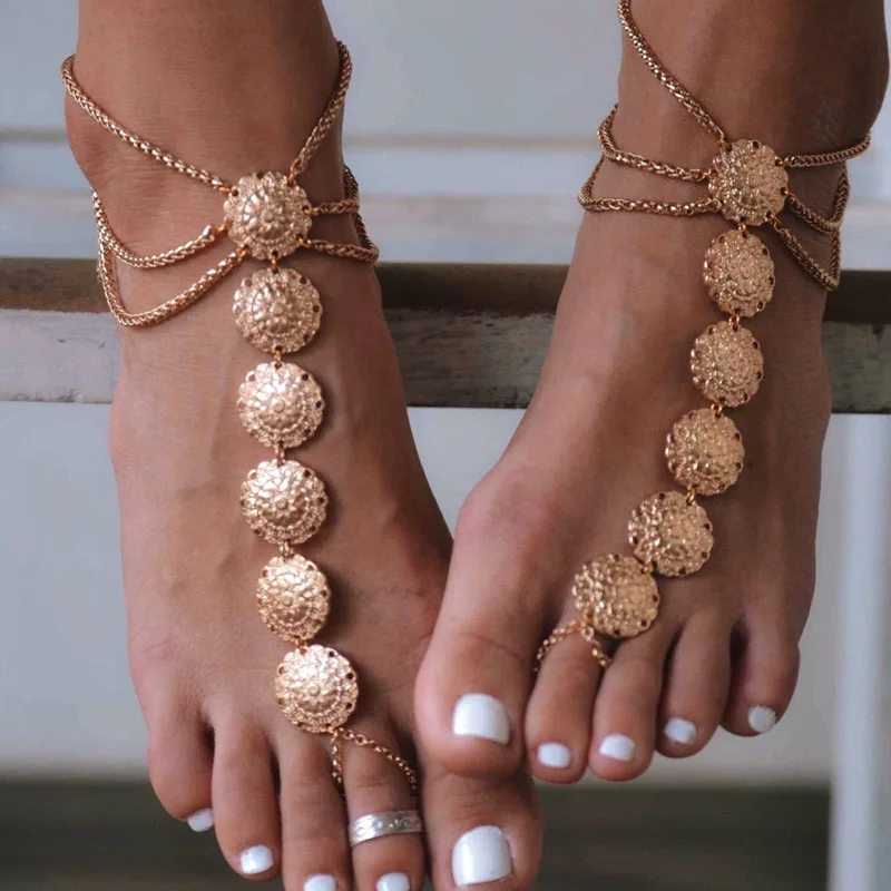 Летняя Горячая Новая мода Бижутерия для ног металлический золотой цвет резьба ножной браслет хороший подарок для женщин на пляж A-39