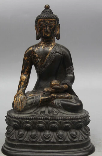 

JP S0524 8 Old Tibet Bronze 24K Gold Seat lotus Shakyamuni Amitabha Buddha Bowl Statue