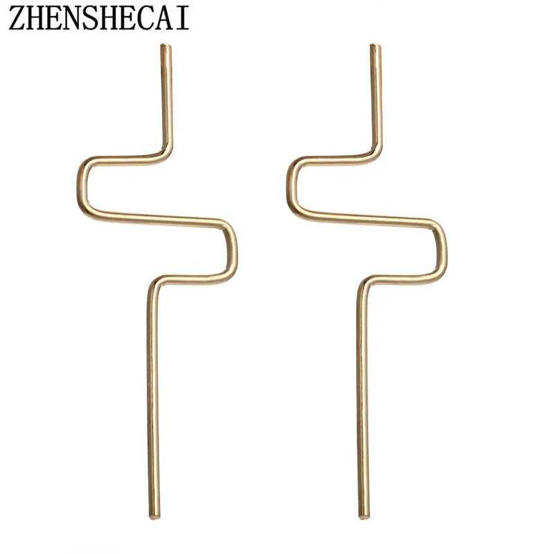 

Pendientes 2019 Punk Style Women Long Earring Metal Charm Pendent Simple Curve Earrings Jewelry Wholesale