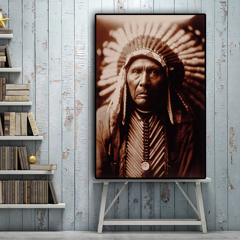 Black and White Native American Indian Portrait Painting Canvas Posters