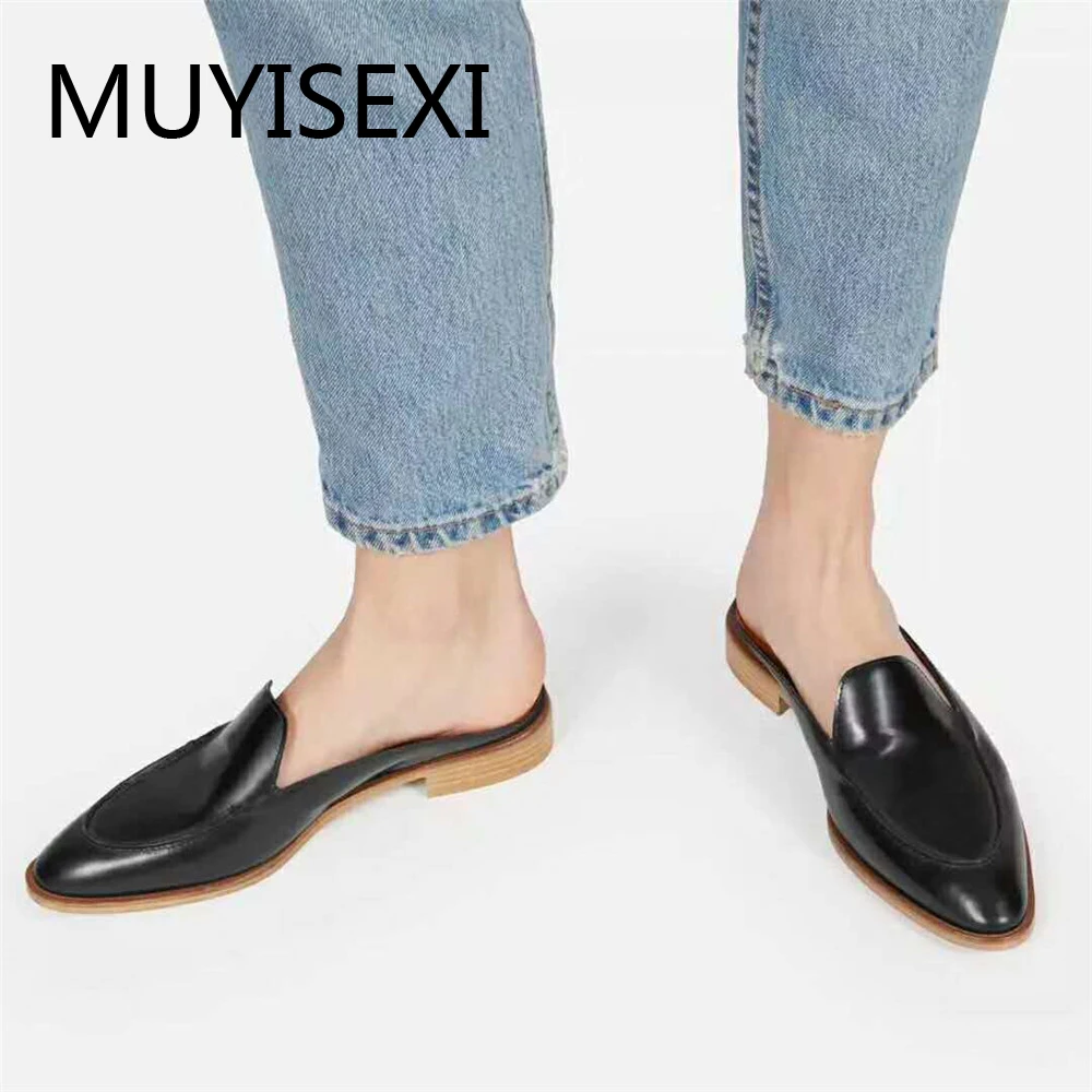 

Mules Brand Shoes Women Genuine Leather Flat Summer Fashion Slippers Slides Sandals zapatos mujer MZP01 MUYISEXI