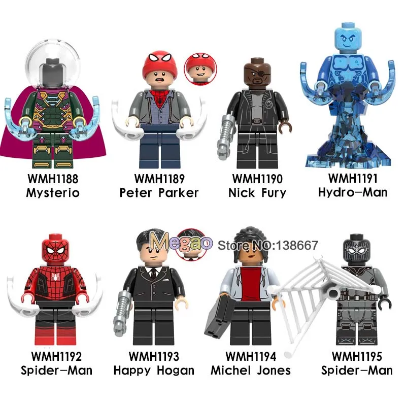 

Single Spiderman Mysterio Peter Parker Cyborg Happy Hogan Nick Fury Building Blocks Far From Home Movie Toys For Children